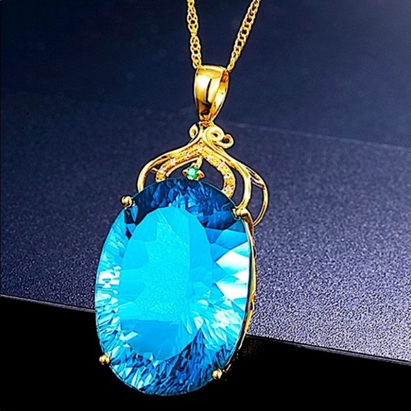 GOLD AQUAMARINE PENDANT NECKLACE - Picture 2 of 6